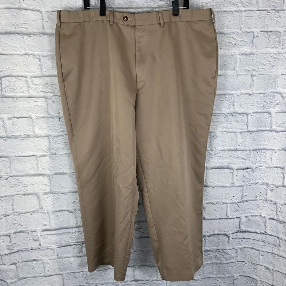 Roundtree & Yorke easy care flat front dress pants tan sz 42/30